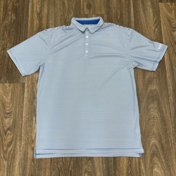 Johnnie-O Polo Shirt Men's XL Blue Prep-Formance Warwick Stripes Stretch Golf - Picture 1 of 8